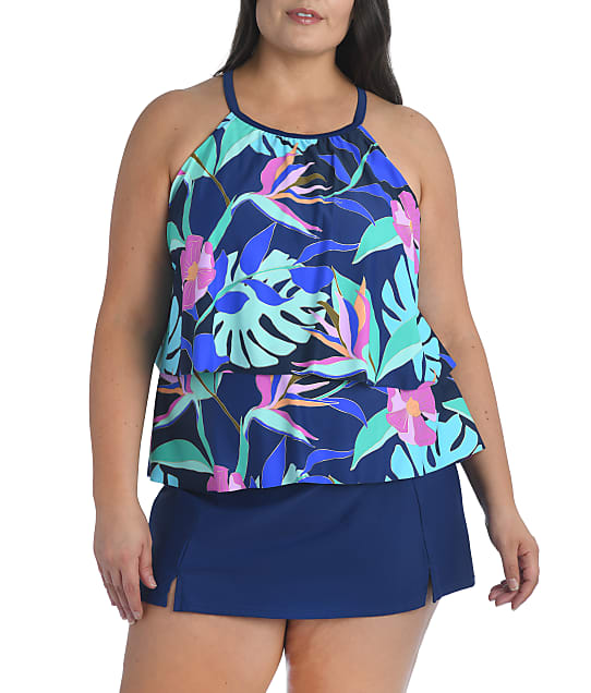 Maxine of Hollywood Plus Size Jungle Oasis High-Neck Tiered Tankini Top ...