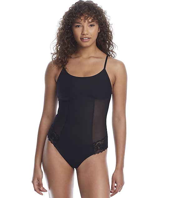 NearlyNude Pretty Me Lace Medium Control Thong Bodysuit in Midnight(Front Views) RCPT4040