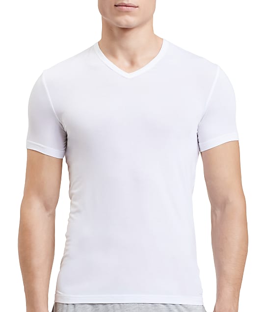 Calvin Klein Ultra-Soft Modal V-Neck T-Shirt in White NM1659