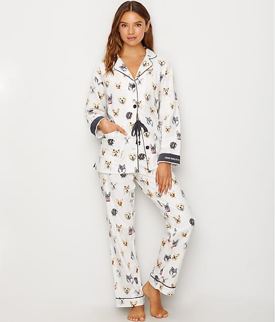 P.J. Salvage Think Pawsitive Flannel Pajama Set in Antique White(Full Sets) RKDGPJ