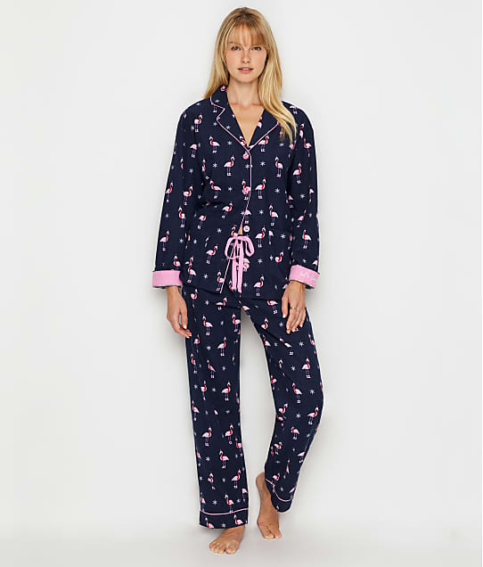 P.J. Salvage Let's Flamingle Flannel Pajama Set in Navy(Front Views) RQFLPJ
