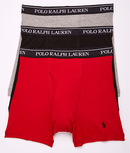 Polo Ralph Lauren Classic Fit Cotton Boxer Brief 3-Pack in Black / Grey / Red(Front Views) RCBBP3