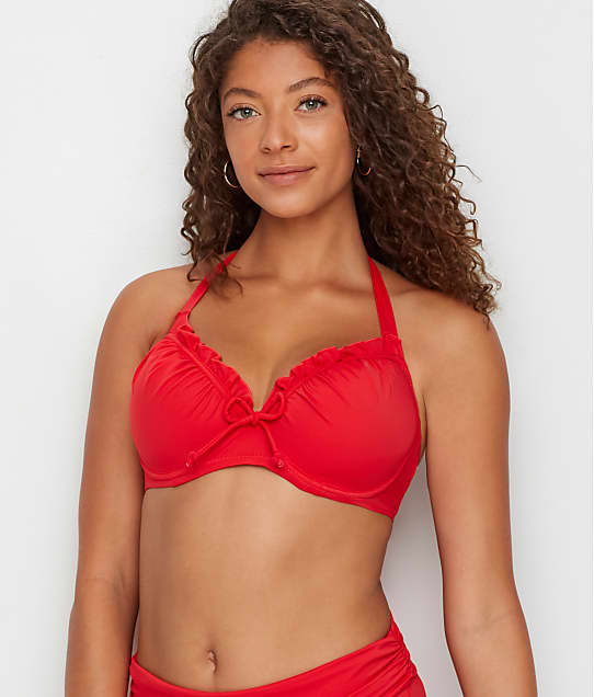 Pour Moi Santa Monica Solid Halter Bikini Top in Red(Front Views) 15200