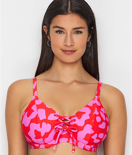 Pour Moi Island Escape Rope Bikini Top in Red / Pink(Front Views) 15302