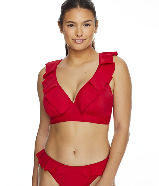 Pour Moi Space Ruffle Convertible Bikini Top in Red(Front Views) 18102