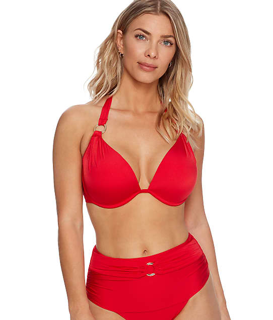Pour Moi Samoa Push-Up Underwire Halter Bikini Top in Red(Front Views) 20910