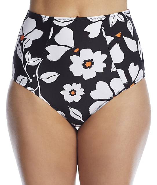 Pour Moi Palermo High-Waist Bikini Bottom in Black / White(Front Views) 21102