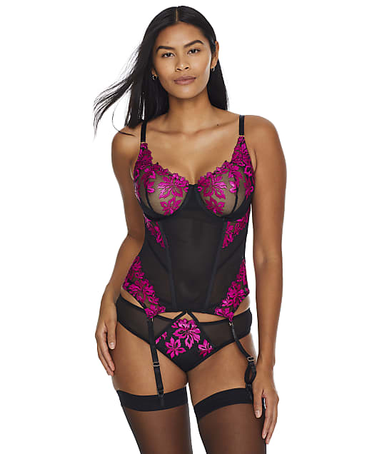 Pour Moi Roxie Lace Garter Bustier in Black / Pink(Full Sets) 22505