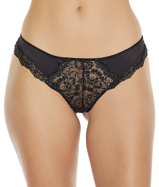 Pour Moi Laced In Gold Thong in Black / Gold(Front Views) 22904