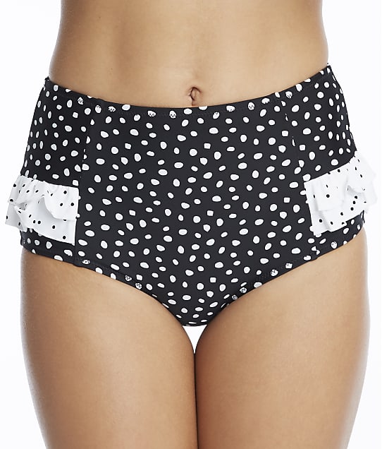Pour Moi Hot Spots High-Waist Bikini Bottom in Black / White(Front Views) 3905-BKWHT