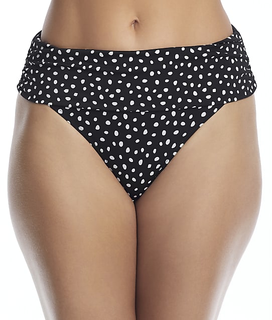 Pour Moi Hot Spots Fold-Over Bikini Bottom in Black / White(Full Sets) 3908-BKWHT