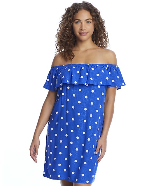 Pour Moi Hot Spot Bardot Cover-Up in Blue / White 91021