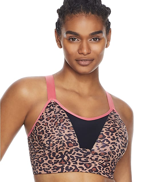 Pour Moi Jenna Longline Underwire Sports Bra in Leopard Coral(Front Views) 97012