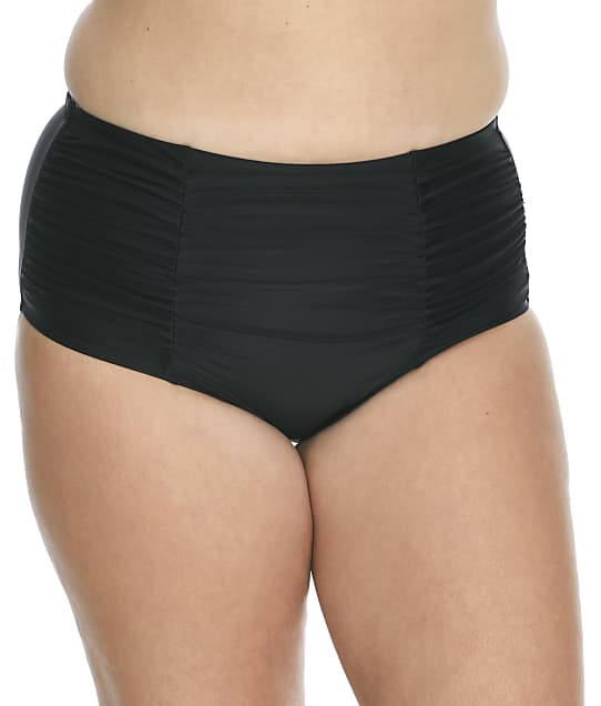 Raisins Curve Plus Size Calina Solid Costa Bikini Bottom in Black(Front Views) G840061