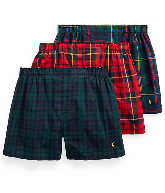 Polo Ralph Lauren Classic Fit Woven Cotton Boxers 3-Pack in Plaid Assorted(Front Views) RCWBP3