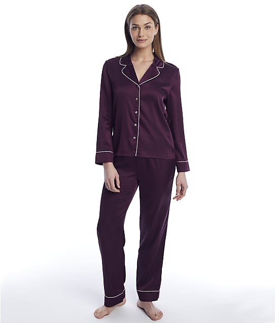 Reveal Washed Satin Long Pajama Set in Mulberry REES33