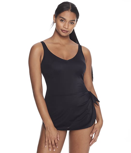Roxanne Solids V-Neck Sarong One-Piece in Black E73410