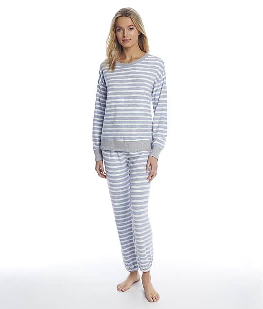 Splendid Weekend Stripe Sweater Knit Pajama Set in Blue Heather R85D037-BLUE