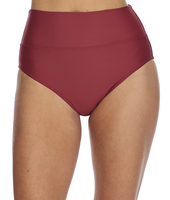 Sunsets Tuscan Red Fold-Over High-Waist Bikini Bottom in Tuscan Red(Front Views) 33B-TUSRE