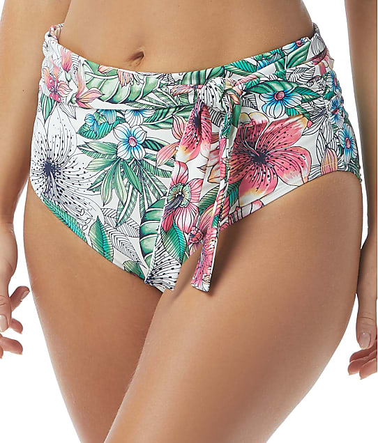 Coco Reef Aloha Allure Belted High-Waist Bikini Bottom in Ivory Tropical(Full Sets) U61417