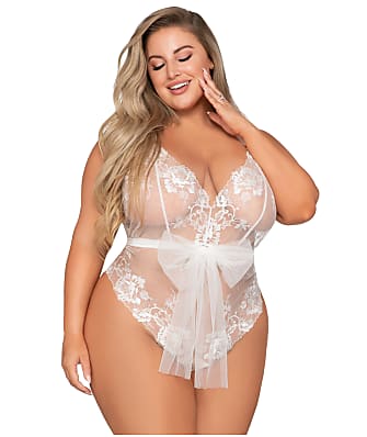Dreamgirl Plus Size Embroidered Mesh Teddy