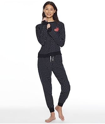 DKNY Sleepwear Black Dots Jogger Knit Pajama Set