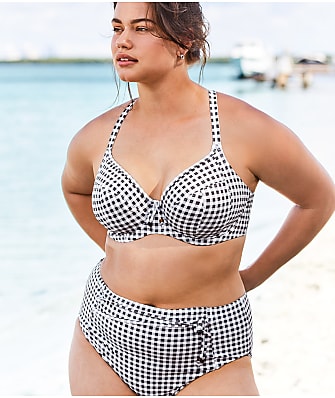 Elomi Plus Size Checkmate Underwire Plunge Bikini Top