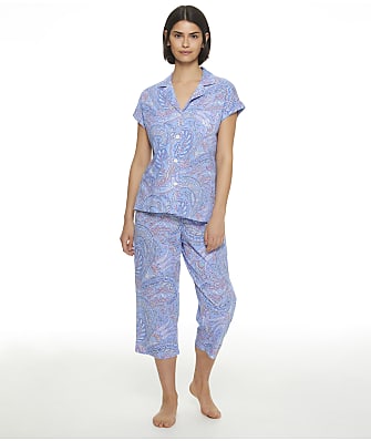Lauren Ralph Lauren Blue Paisley Capri Knit Pajama Set