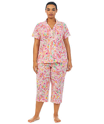 Lauren Ralph Lauren Plus Size Pink Paisley Capri Knit Pajama Set