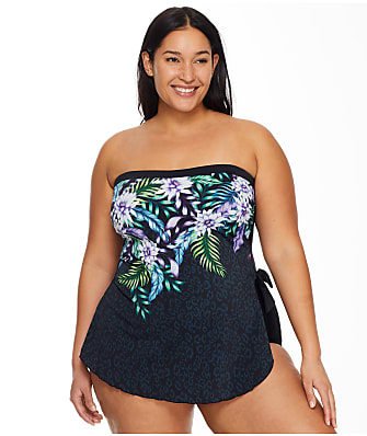 Maxine of Hollywood Plus Size Fiji Floral Bandeau Sarong One-Piece
