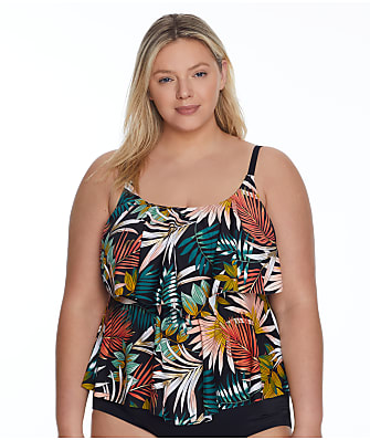 Maxine of Hollywood Plus Size Palms & Fronds Tiered Tankini Top