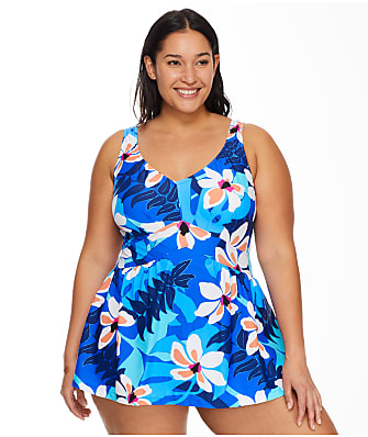 Maxine of Hollywood Plus Size Aloha Orchid Empire Swim Dress