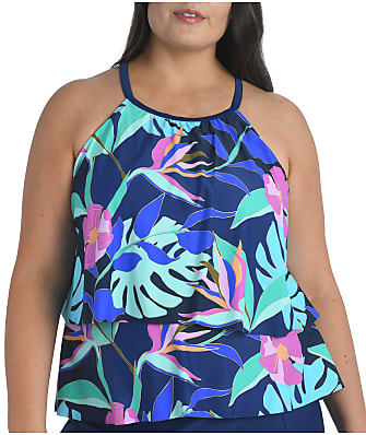 Maxine of Hollywood Plus Size Jungle Oasis High-Neck Tiered Tankini Top