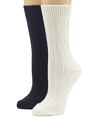 HUE Cable Knit Ribbed Boot Socks 2-Pack
