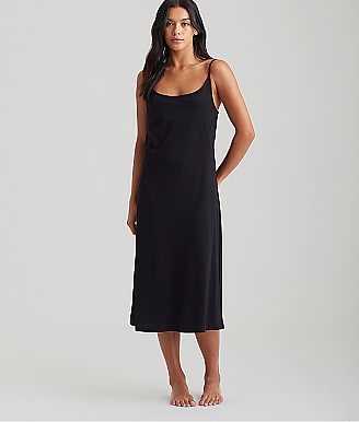 Women's Modal Shelf Bra Sleepwear Stretch Chemise Nightgown Full Slip  Lounge Dress Black