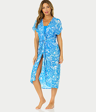 Anne Cole Signature Midnight Floral Twist Front Midi Cover-Up Dress