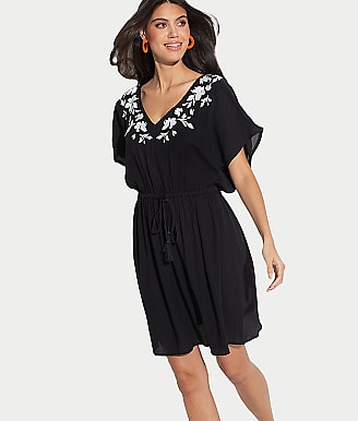 Pour Moi Crinkle Embroidered Kaftan Cover-Up