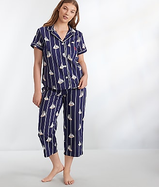 Lauren Ralph Lauren Notch Collar Woven Cotton Capri Pajama Set