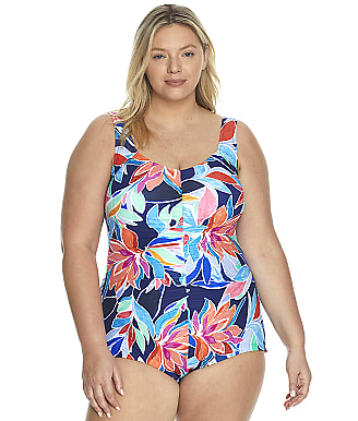 Maxine of Hollywood Plus Size Jungle Vine Shirred One-Piece