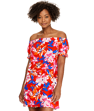 Pour Moi Red Tropical Puff Sleeve Cover-Up Dress