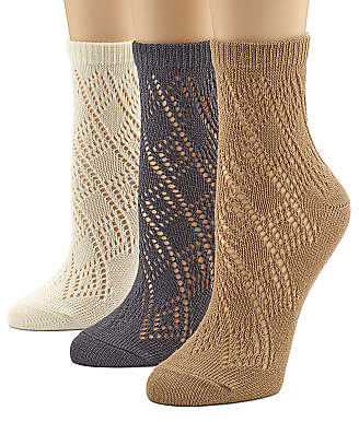 HUE Diamond Cotton Anklet Socks 3-Pack
