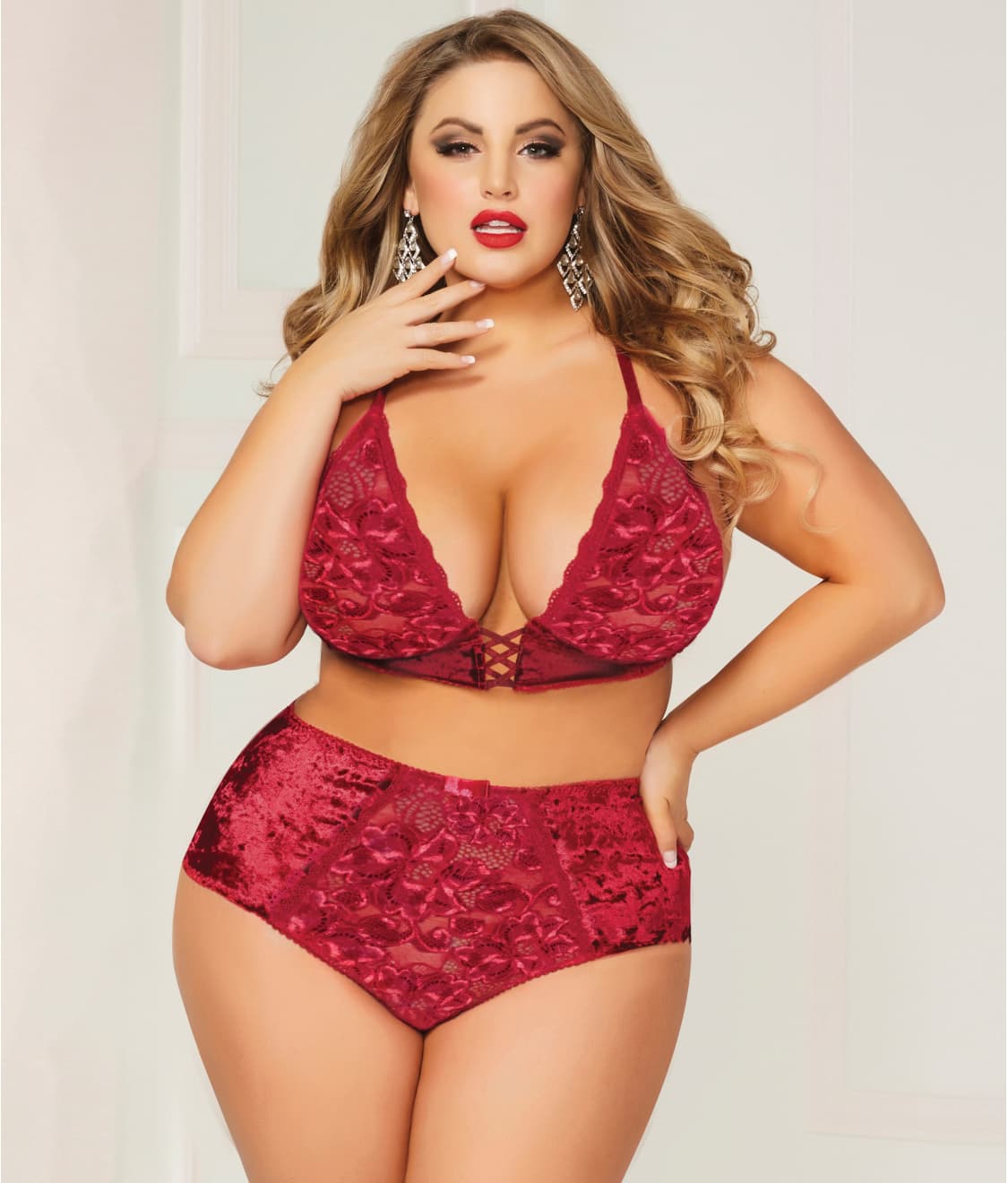 Seven 'til Midnight Plus Size Lace Up Cheeky Panty Red
