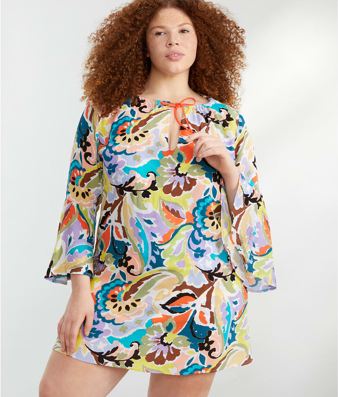 Anne Cole Signature Plus Size Kashmir Paisley Bell Sleeve Tunic Cover ...