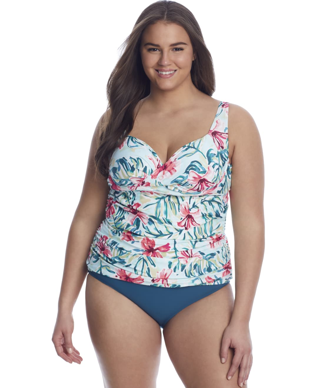 Birdsong Plus Size Aloha Shirred Underwire Tankini Top & Reviews Bare (Style S30159P-AL D)