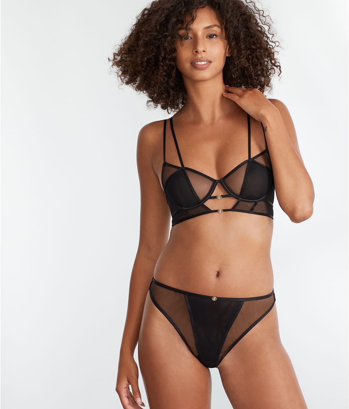 Classic Sexy Contrast Mesh Cut Out Thong Lingerie Set
