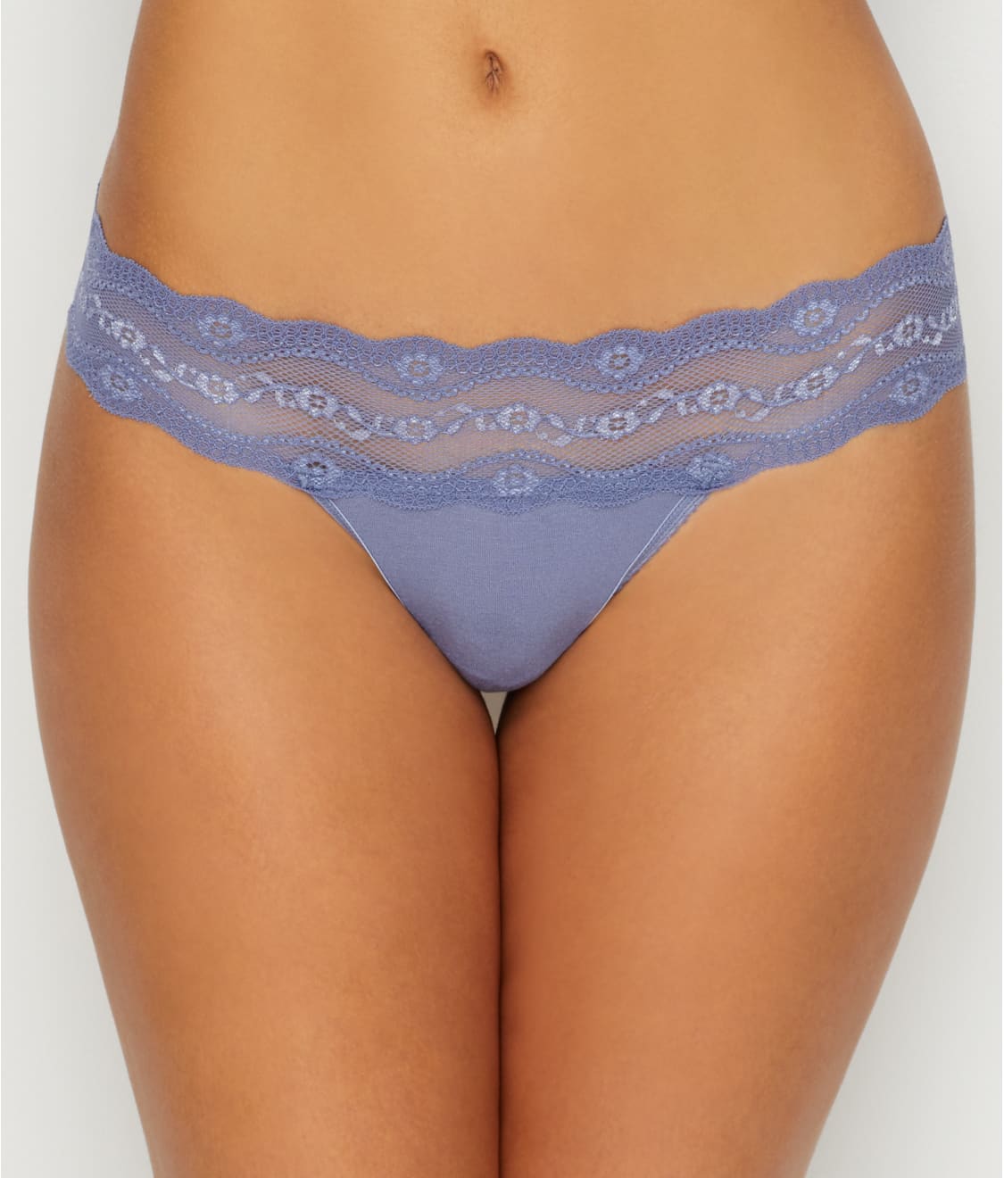 B TEMPT'D by WACOAL THONG PANTIES cotton/modal w LACE 976256 BLUE BRAND NEW 