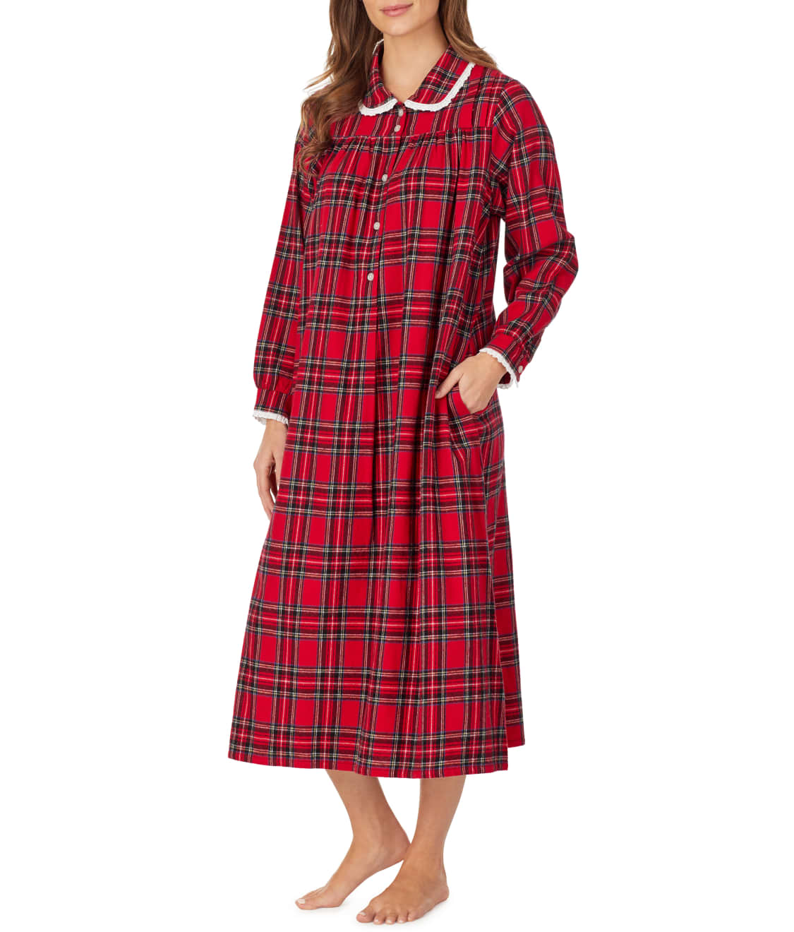 Lanz of Salzburg: Red Tartan Flannel Nightgown CL5616839-RE