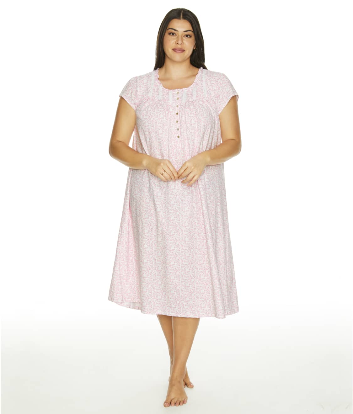 Eileen West Plus Size Pink Floral Cotton Jersey Long Nightgown ...