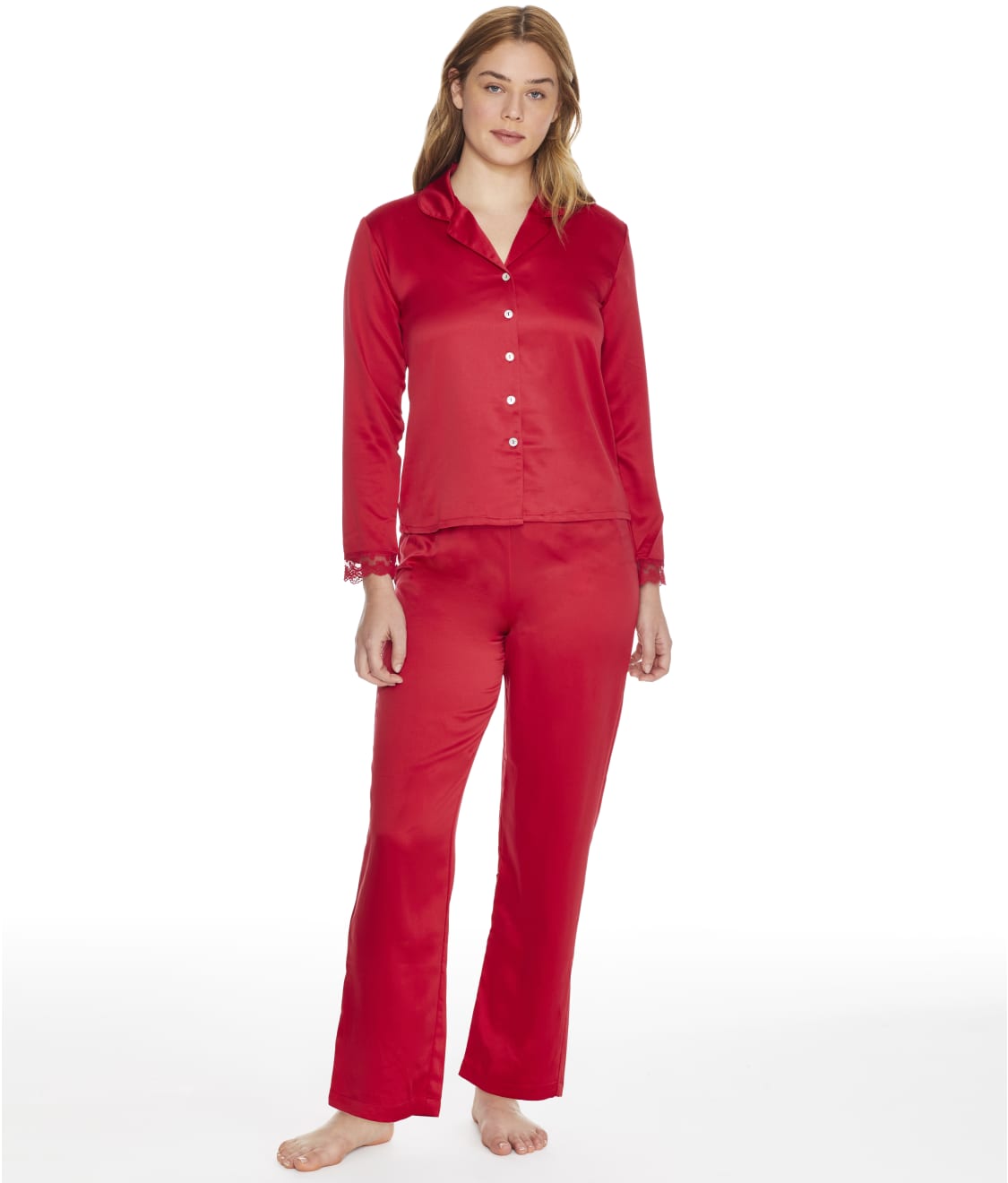 Flora Nikrooz Women's Charmeuse Notch Collar Pajama Set (Red)