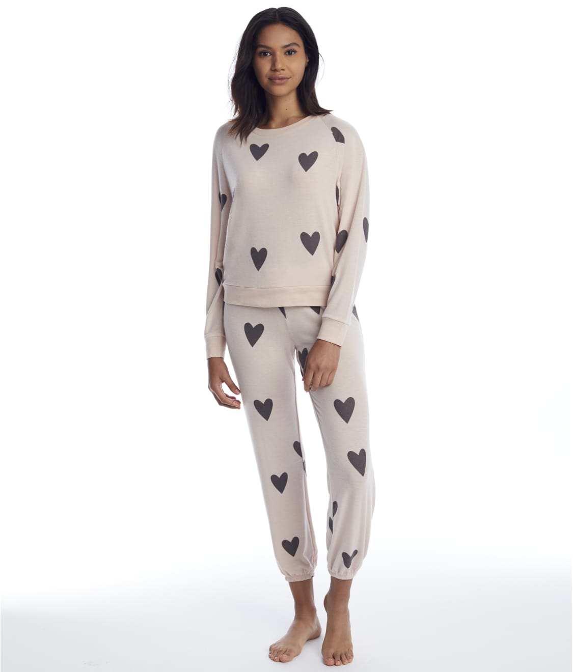 Womens Cotton Pajamas Set Long Sleeve Sleepwear Heart Dots Pants Soft Lounge Pjs Set 